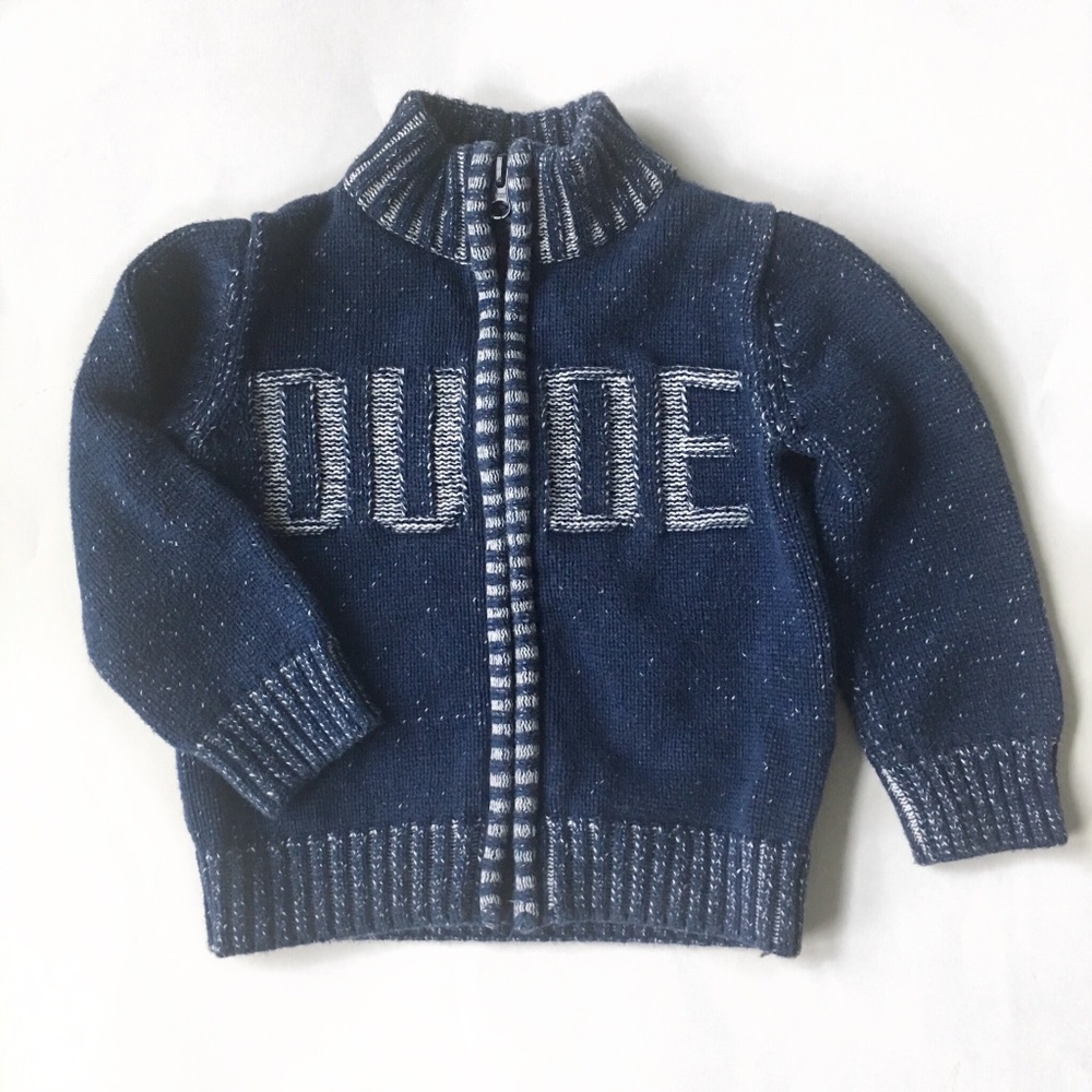 Cotton little “DUDE” zipper sweater 12-18 mo.