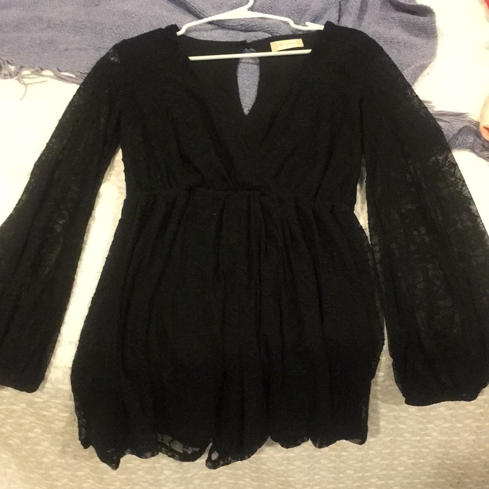 Black long sleeved lace romper