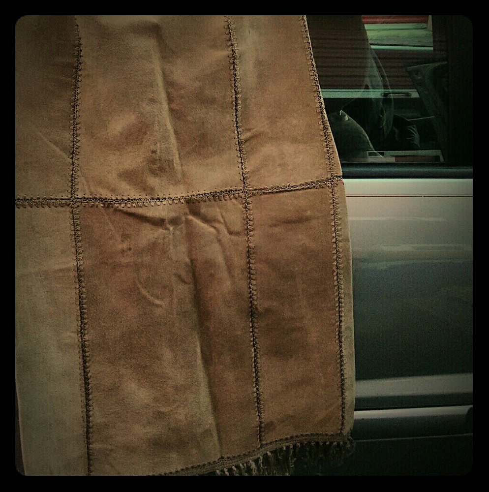 GENUINE LEATHER FRINGED PATCHED LONG SKIRT