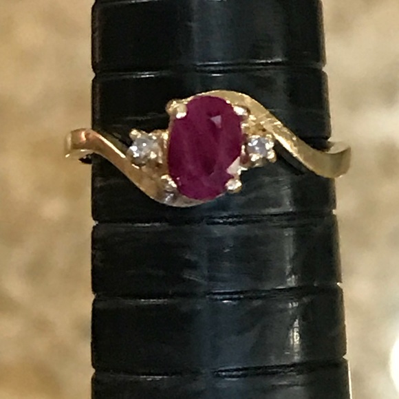 Ruby diamond accents 14k yellow gold ring