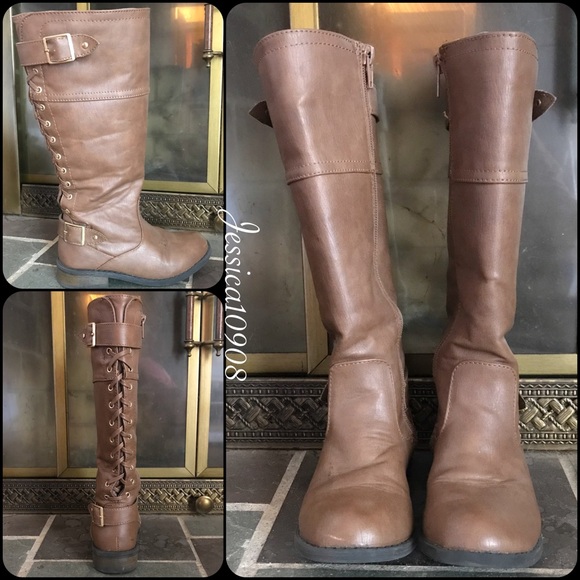 SOLD Justice Lace Up Zip Side Faux Leather Boots - Picture 2 of 6