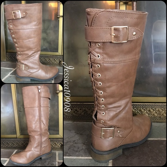 SOLD Justice Lace Up Zip Side Faux Leather Boots - Picture 4 of 6