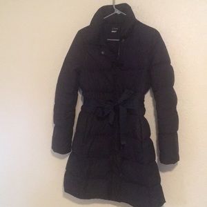J.Crew Navy Long Puffer w/ ribbon belt