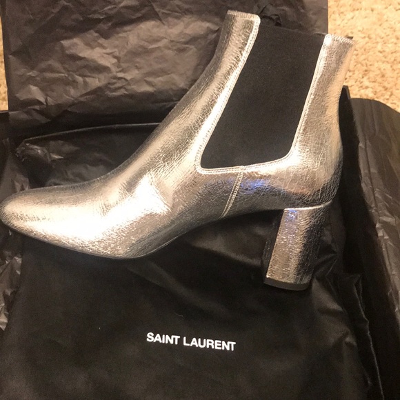 YSL 70 MM LOULOU METALLIC BOOTS SIZE 38 - Picture 4 of 5