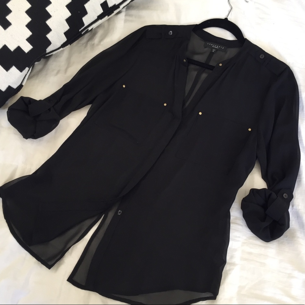 Sanctuary Sheer Black Blouse with Gold Hardware