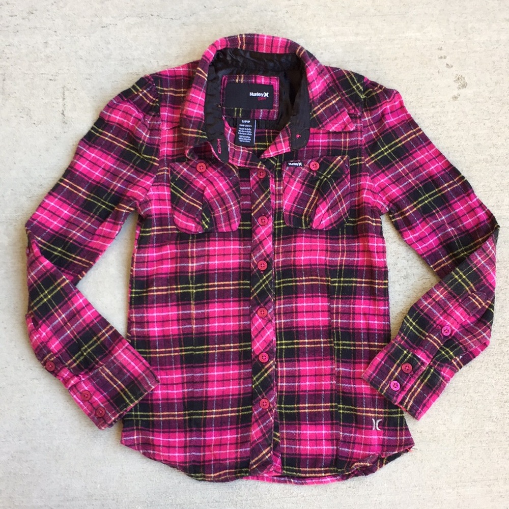 (NEW) Hurley Girl’s Pink Flannel Button Down