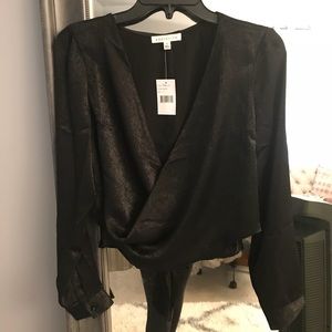 Satin Socialite Black V Neck NEVER WORN brand new