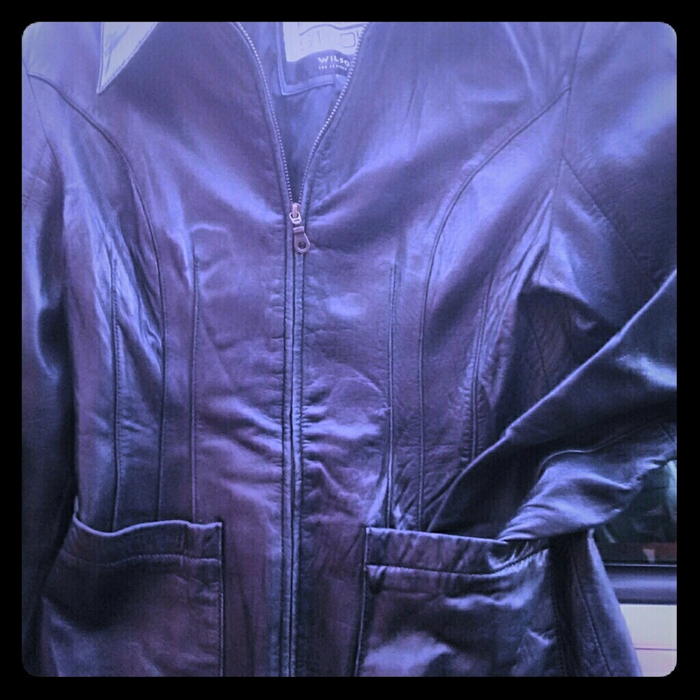 WILSON BLACK LEATHEE ZIP UP BLAZER