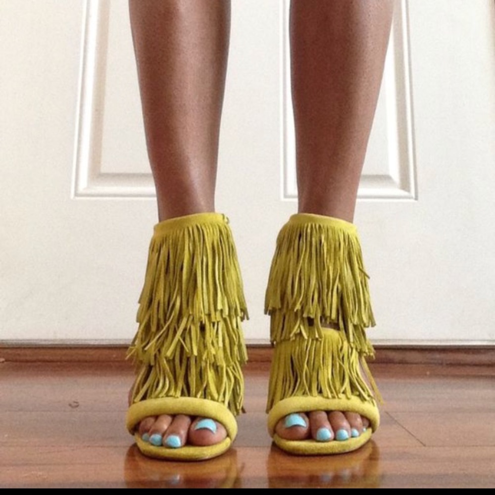 Steve Madden Green Suede Fringe Heels