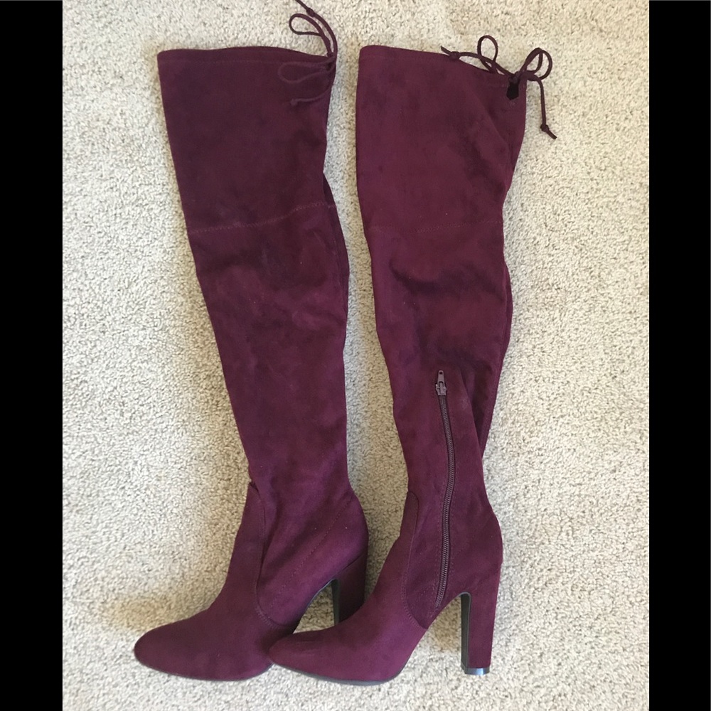 Over knee burgundy suede boots size 7