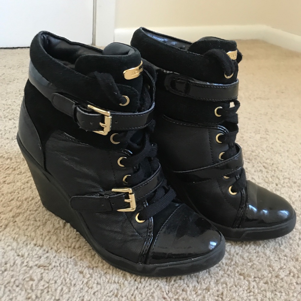 Michael Kors black wedge booties size 7.5