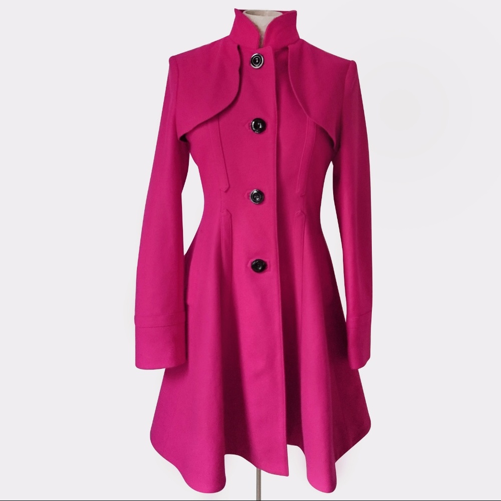 ASOS  Fuchsia Wool Coat-Pleated fit & flare design