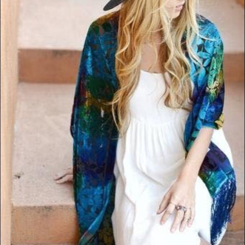 Velvet burnout shawl with tassels.