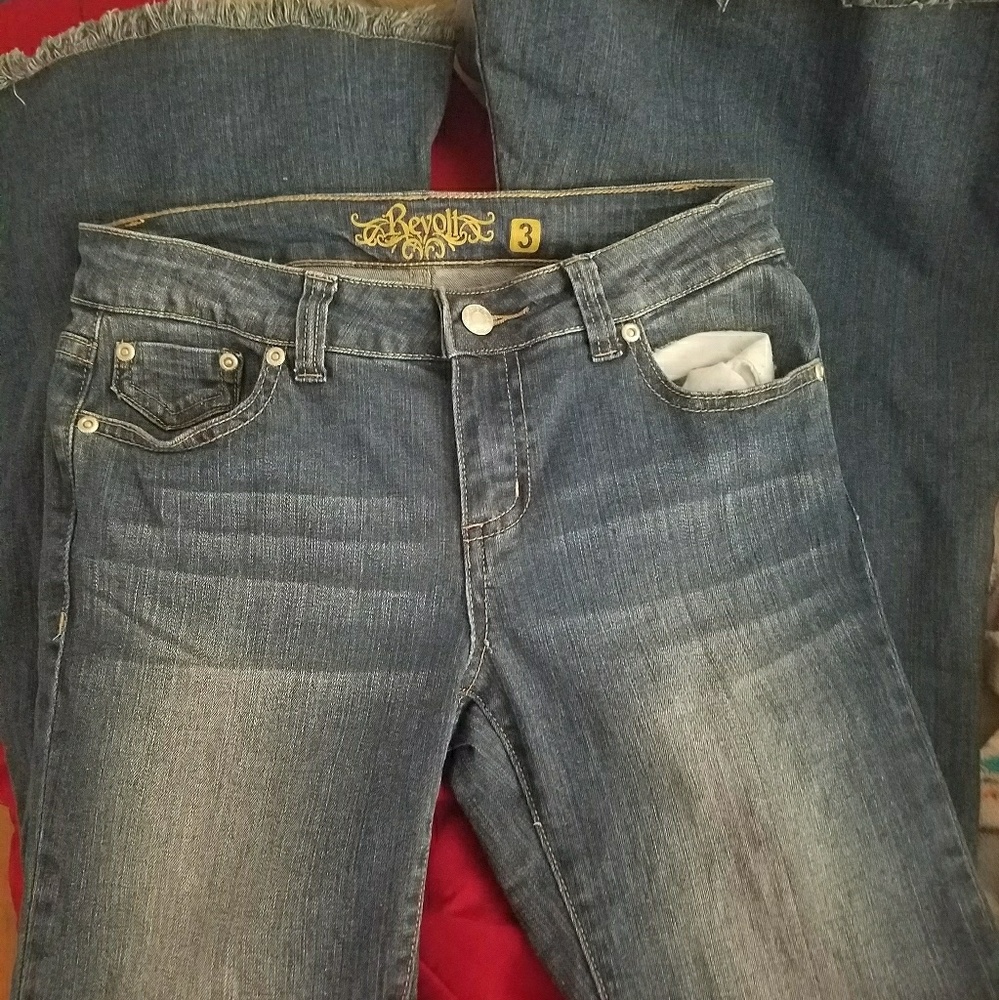 revolt fringe bottom flare jean