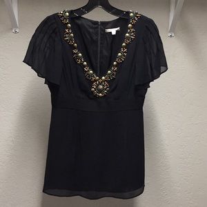 Black Silk Embellished Top