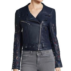 Design Lab floral embroidered studded motor jacket