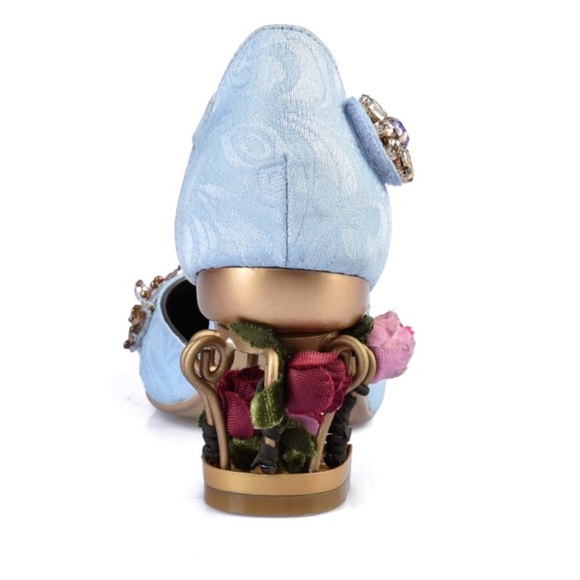 Handmade Blue Brocade Crystal Cage Shoes - Picture 5 of 7