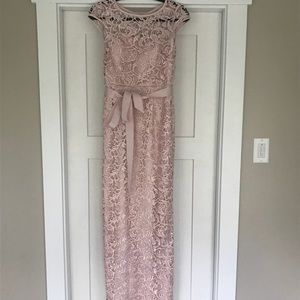 Cap-Sleeve Illusion Lace Gown in Blush