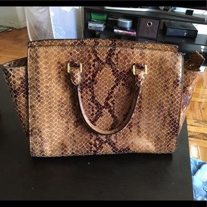 Michael Kors Selma Python Embossed Leather Satchel