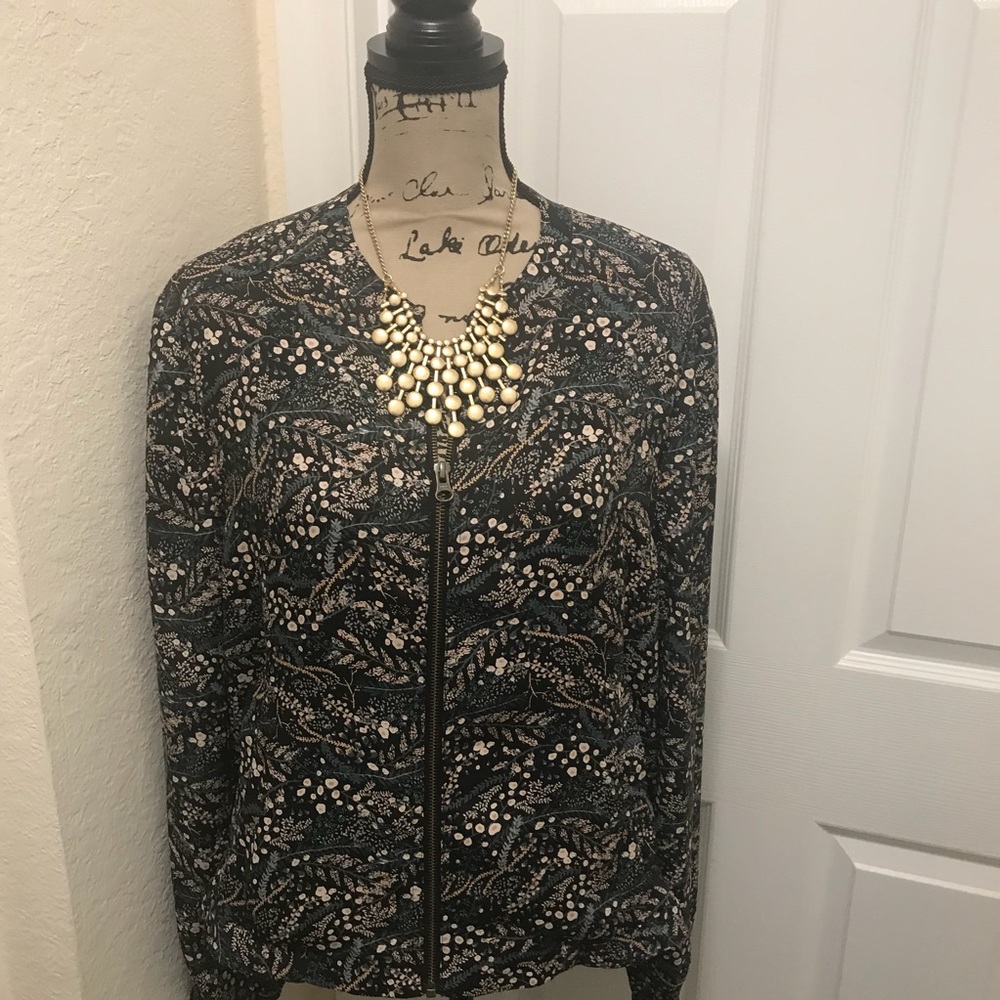 Ann Taylor LOFT black floral zip up jacket Sz XL