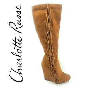 Faux Suede Frindge Wedge Boots