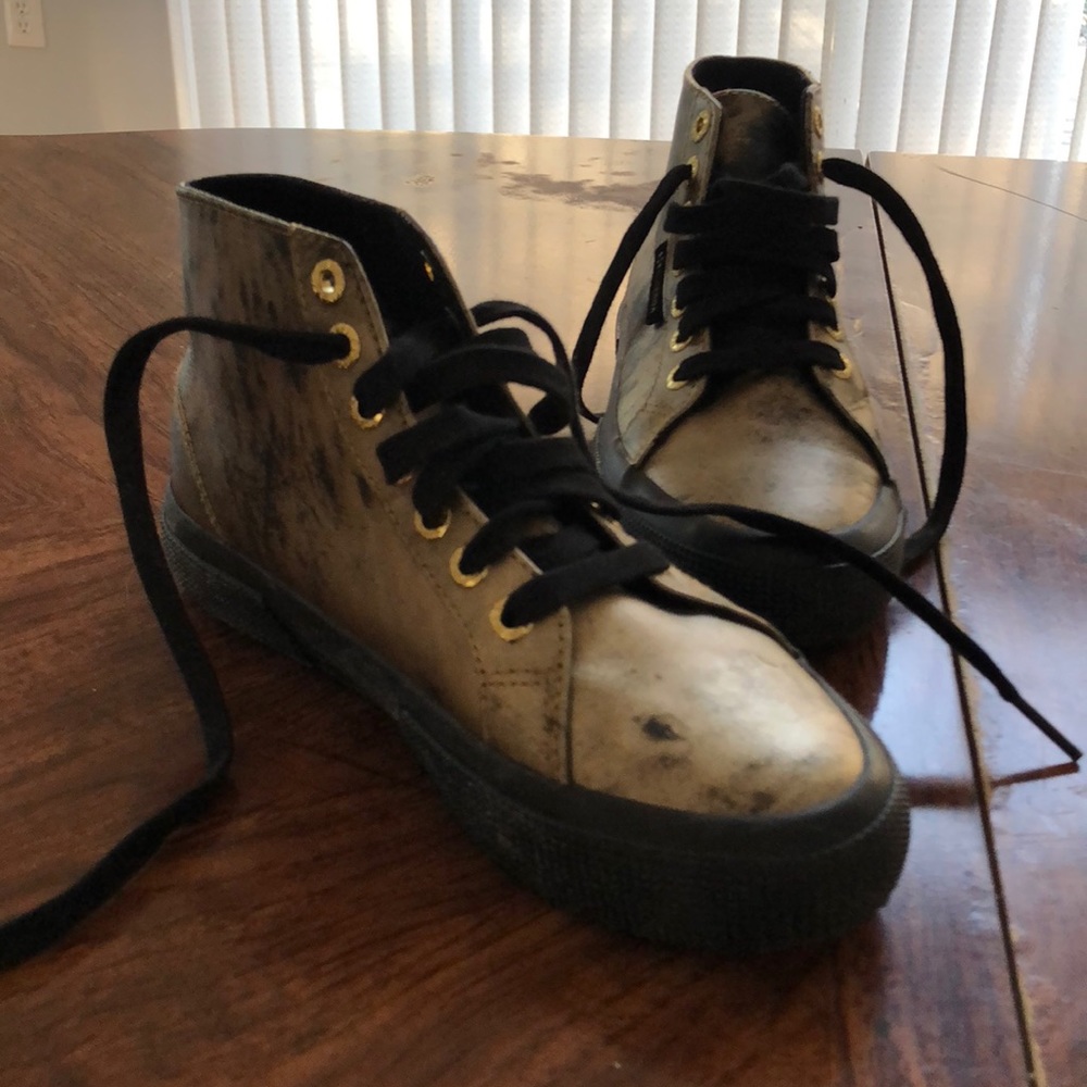 SUPERGA Gold and black leather high top