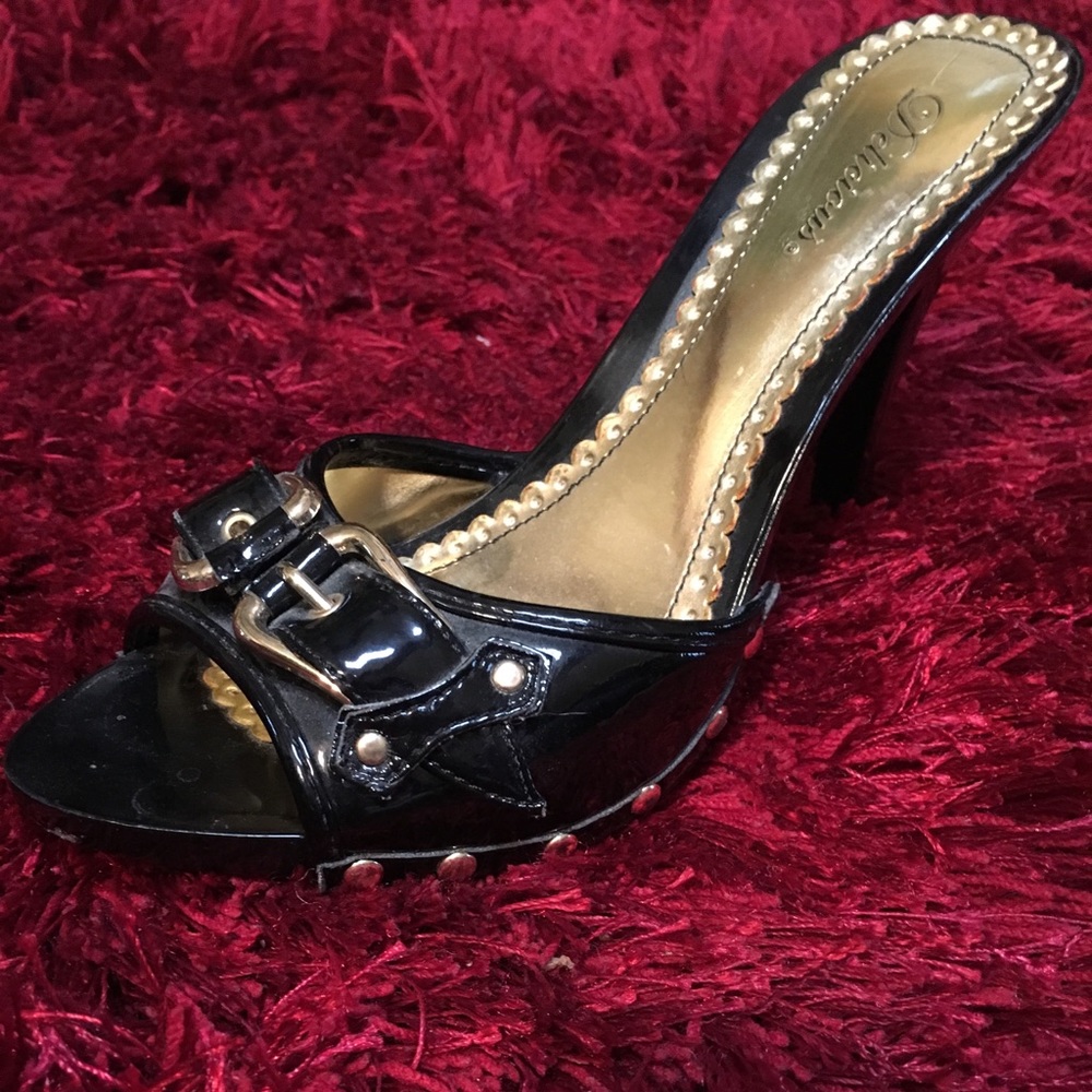 Black and Gold Buckle Heels