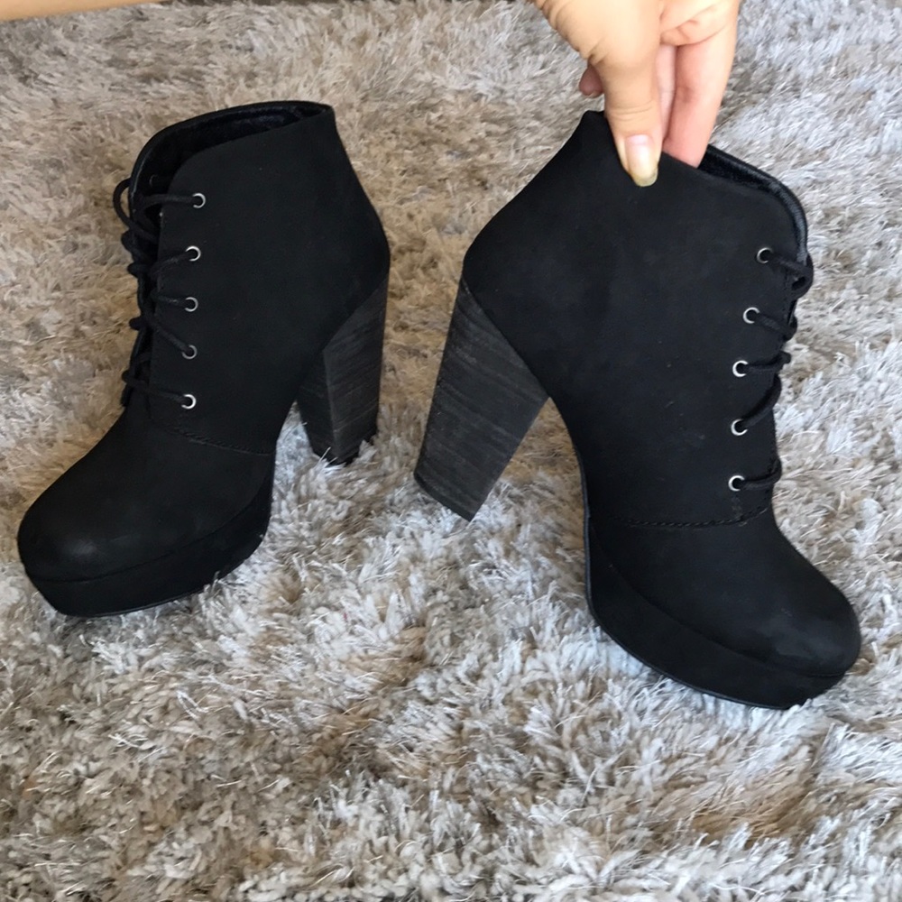 Black Nubuck Heeled Boots