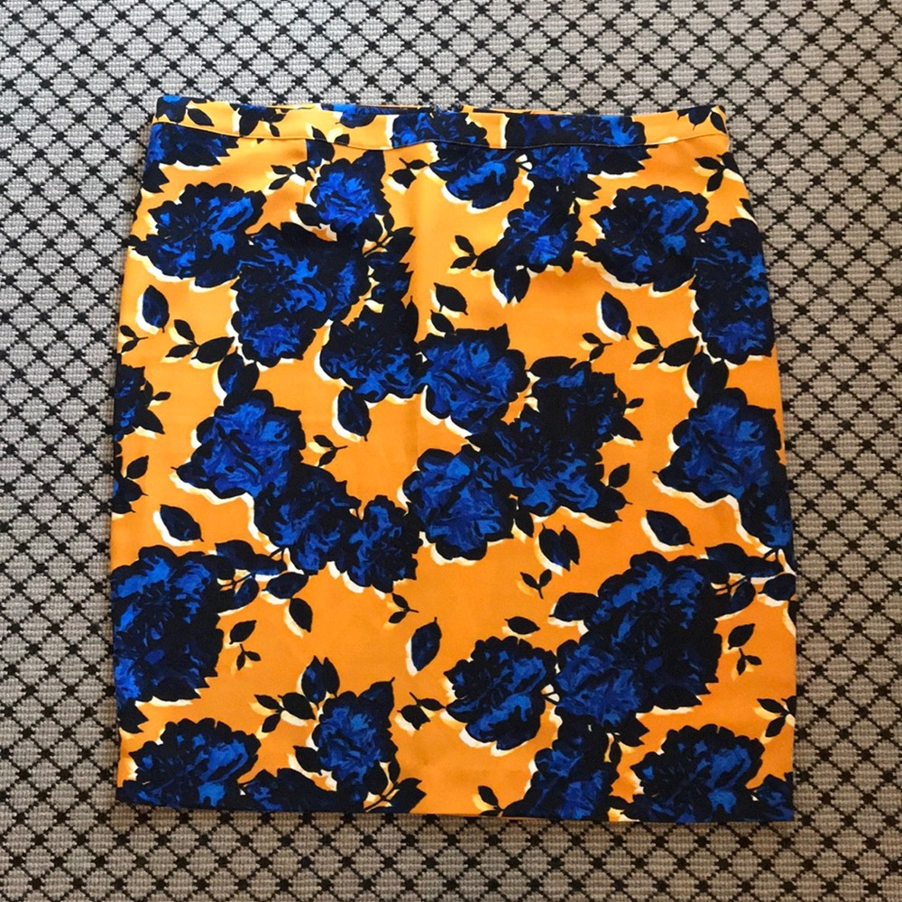 Plus Size goldenrod pencil skirt with blue florals