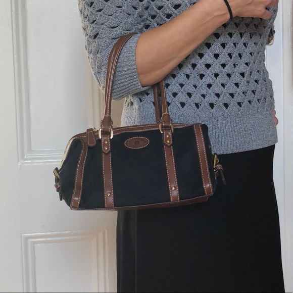 Etienne Aigner Black Mini Handbag with Brown Leather Trim - Picture 1 of 7
