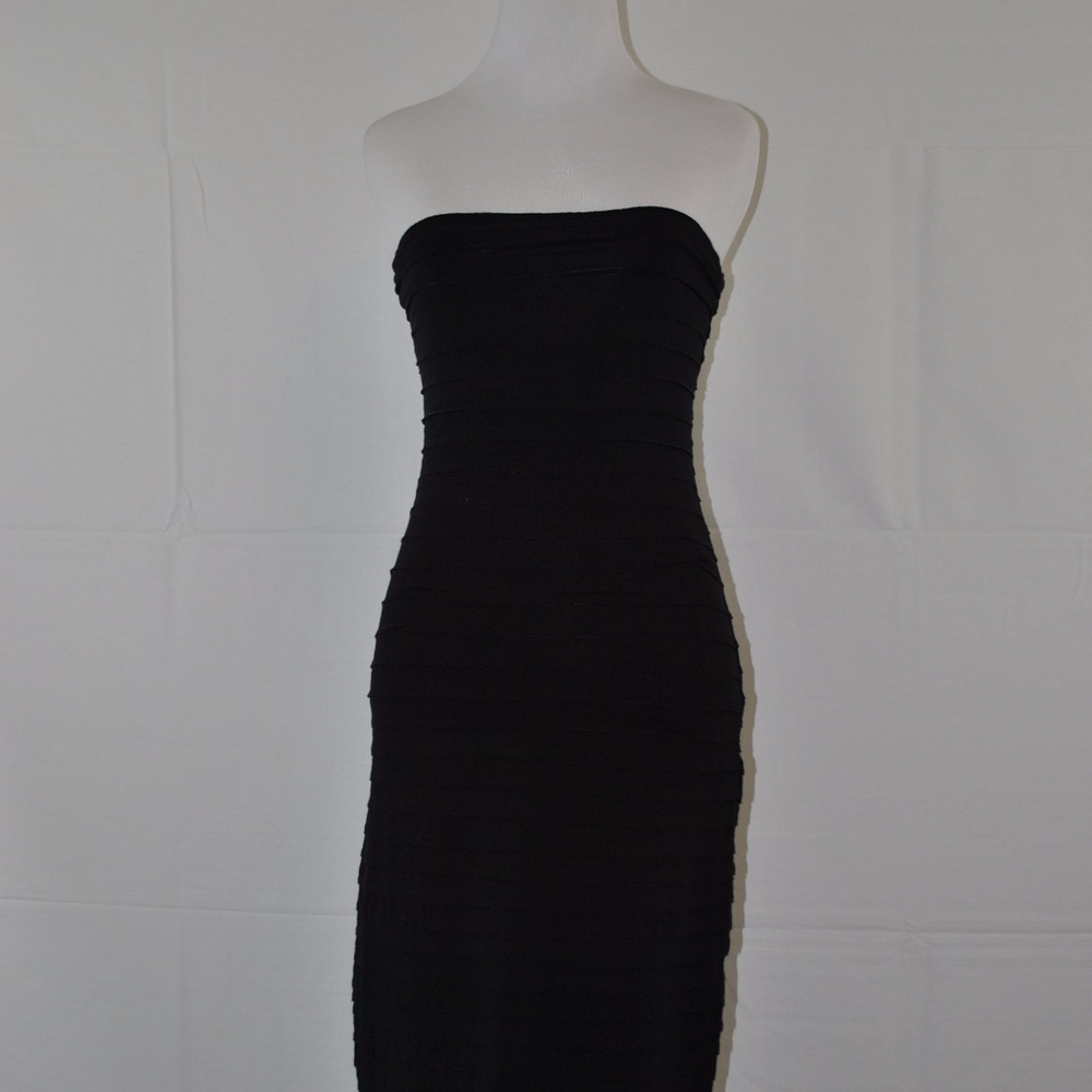 Nicole MIller Black Tiered Strappless Dress XS