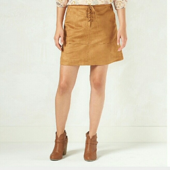LC Lauren Conrad Tan Faux Suede Skirt 16 NWT - Picture 4 of 4