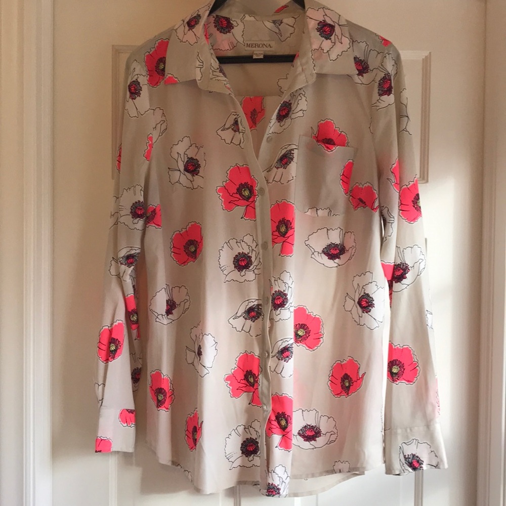 Button front blouse with floral print