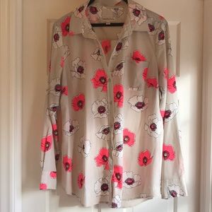 Button front blouse with floral print