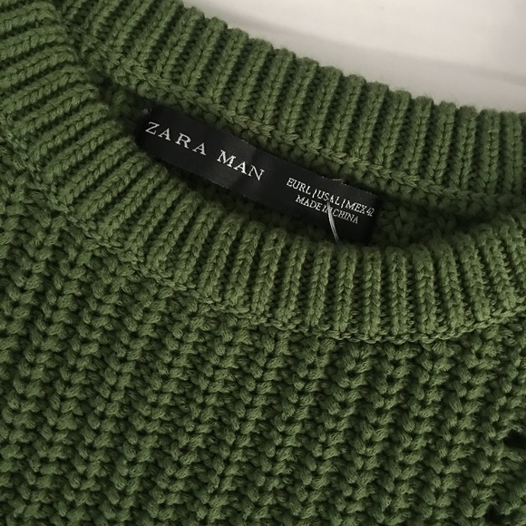 NEW Zara Man Cable Knit Crewneck Sweater Green - Picture 3 of 3