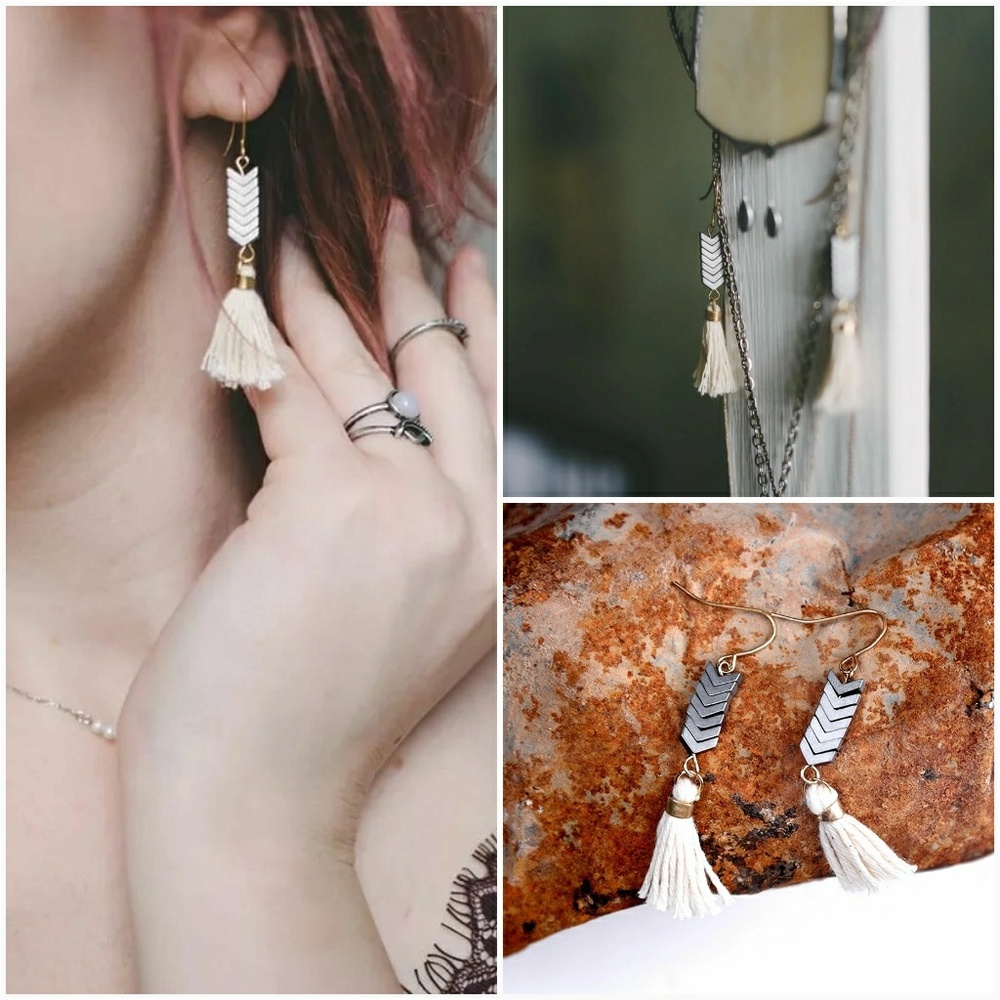 Chevron Metal Tassel Earrings