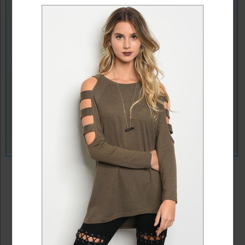 Olive long sleeve knit with cutouts