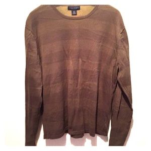 Olive green striped crew neck cotton sweater