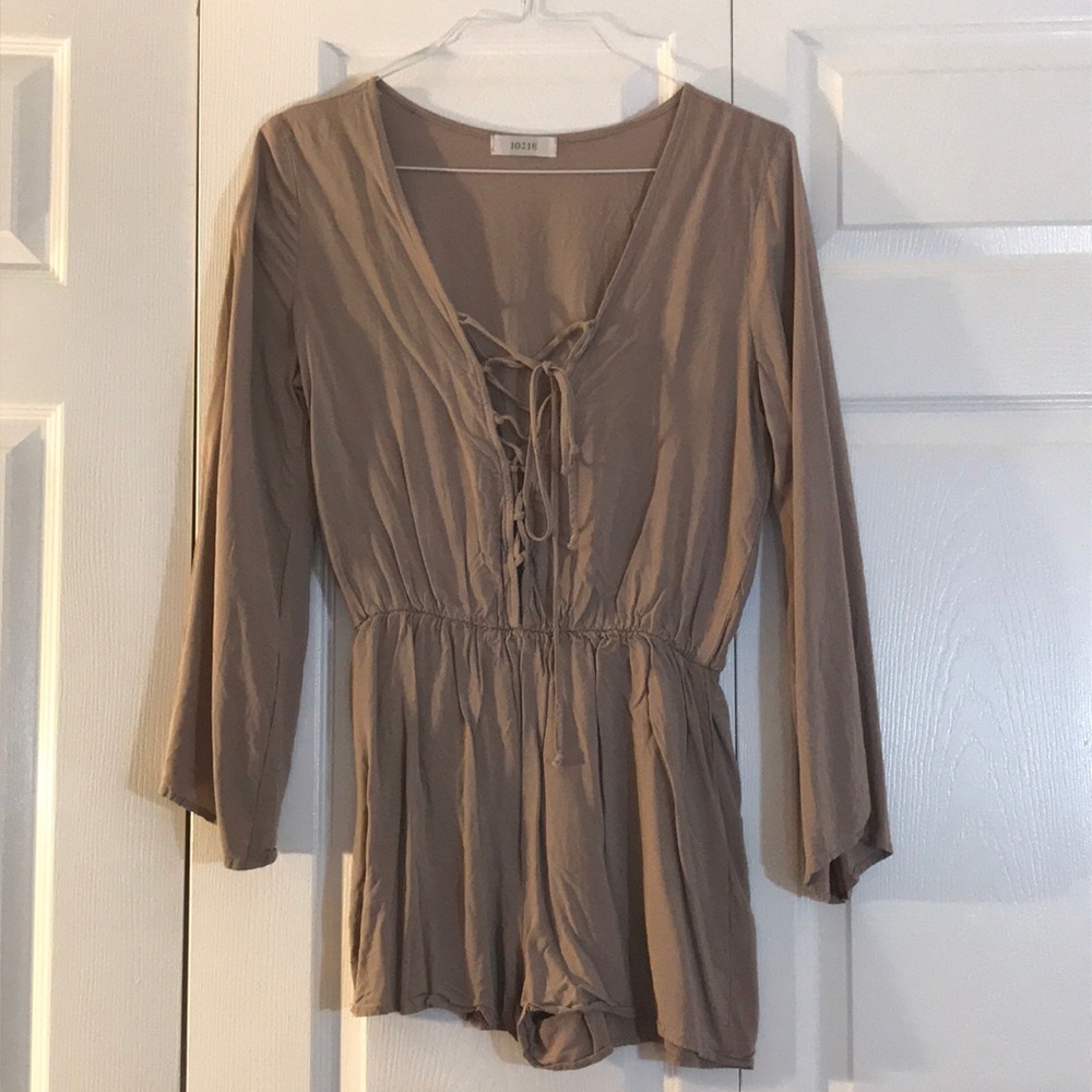 Long sleeve Romper with Lace Up Front