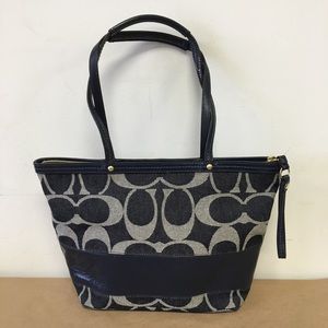 COACH Blue Denim Signature Stripe Tote Purse 12546
