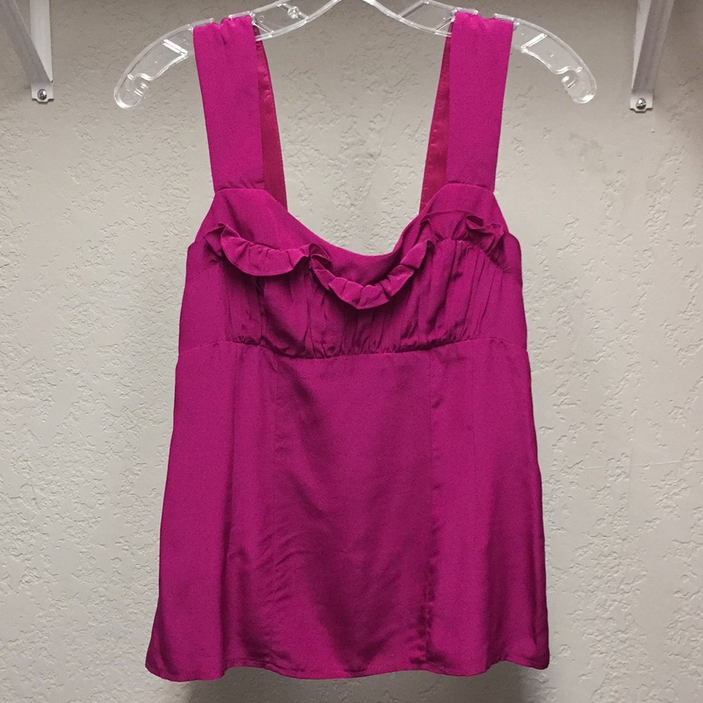 Nanette Lepore Ruffle Magenta Silk Top