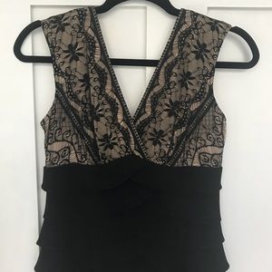 Lace-top Black & Beige Cocktail Dress