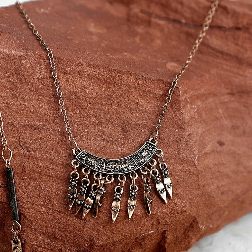 Multi Layer Boho Antique Style Tassel Necklace - Picture 5 of 7