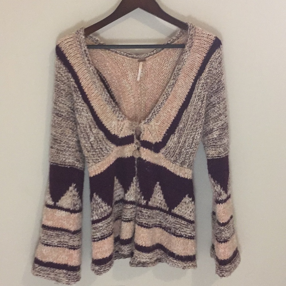 Free People Boho Aztec Wool Cardigan Sweater