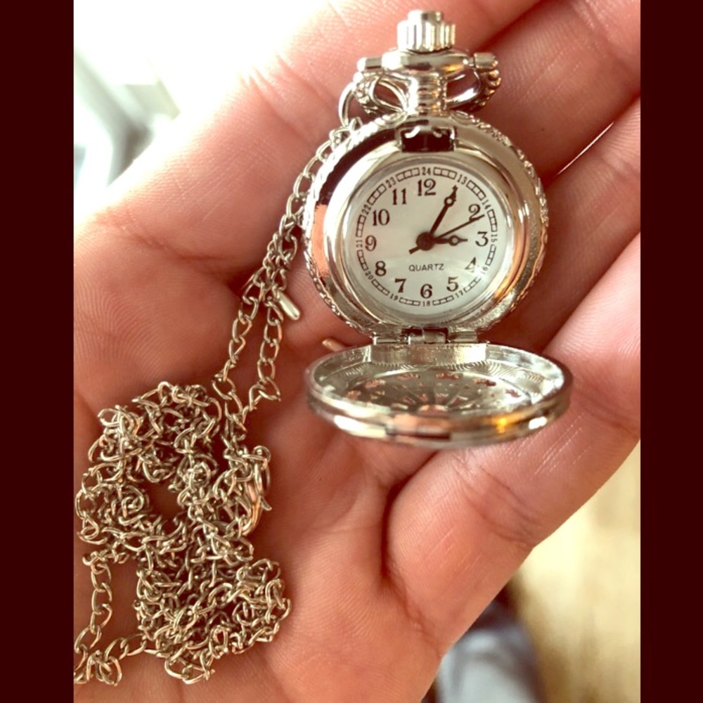Watch Necklace Stainless Steel Quartz 26" Chain