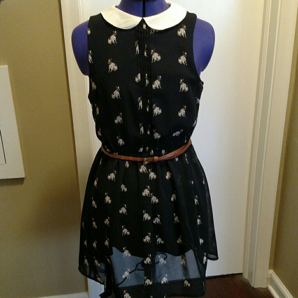 🐕 Bulldog Print Dress (Free belt!)