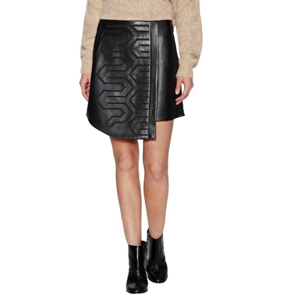 Tibi Embroidered Leather Asymmetric Skirt