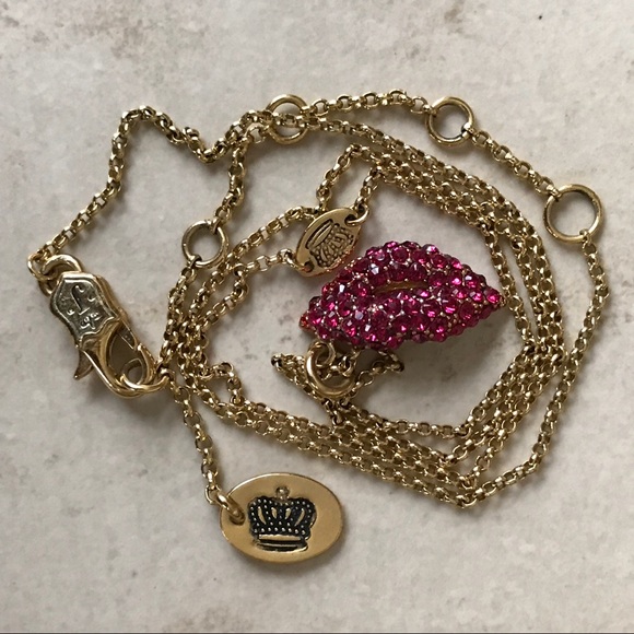 Jewelry - Juicy Couture crown red rhinestone lip necklace