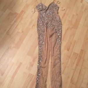 Carli Bybel Nude Embellished Jumpsuit
