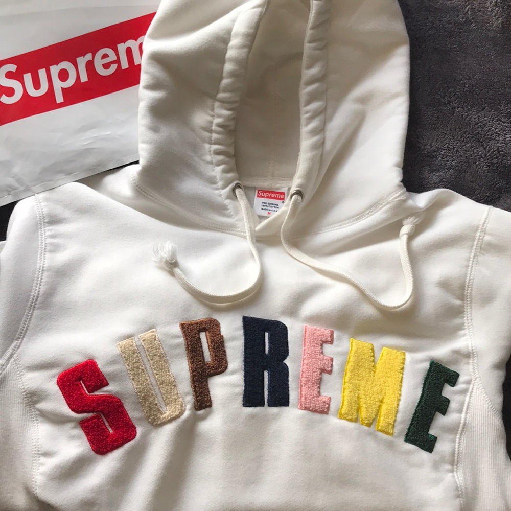 Medium White Supreme Pullover Hoodie